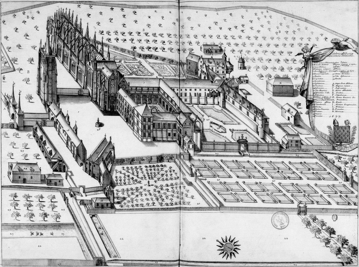 Opactwo Notre Dame du Bec. Widok ogólny w 1677 autorstwa Michel Germain