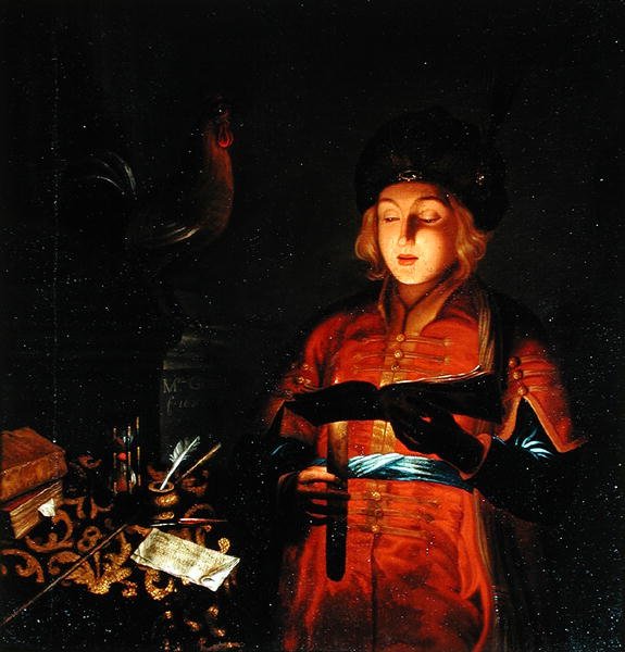 Młody piosenkarz (młody człowiek ze świecą) 1681 autorstwa Michel Gobin