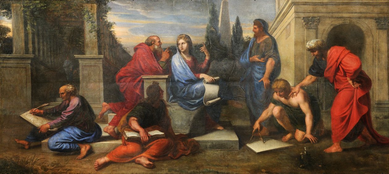 Aspazja pośród greckich filozofów autorstwa Michel des Gobelins Corneille