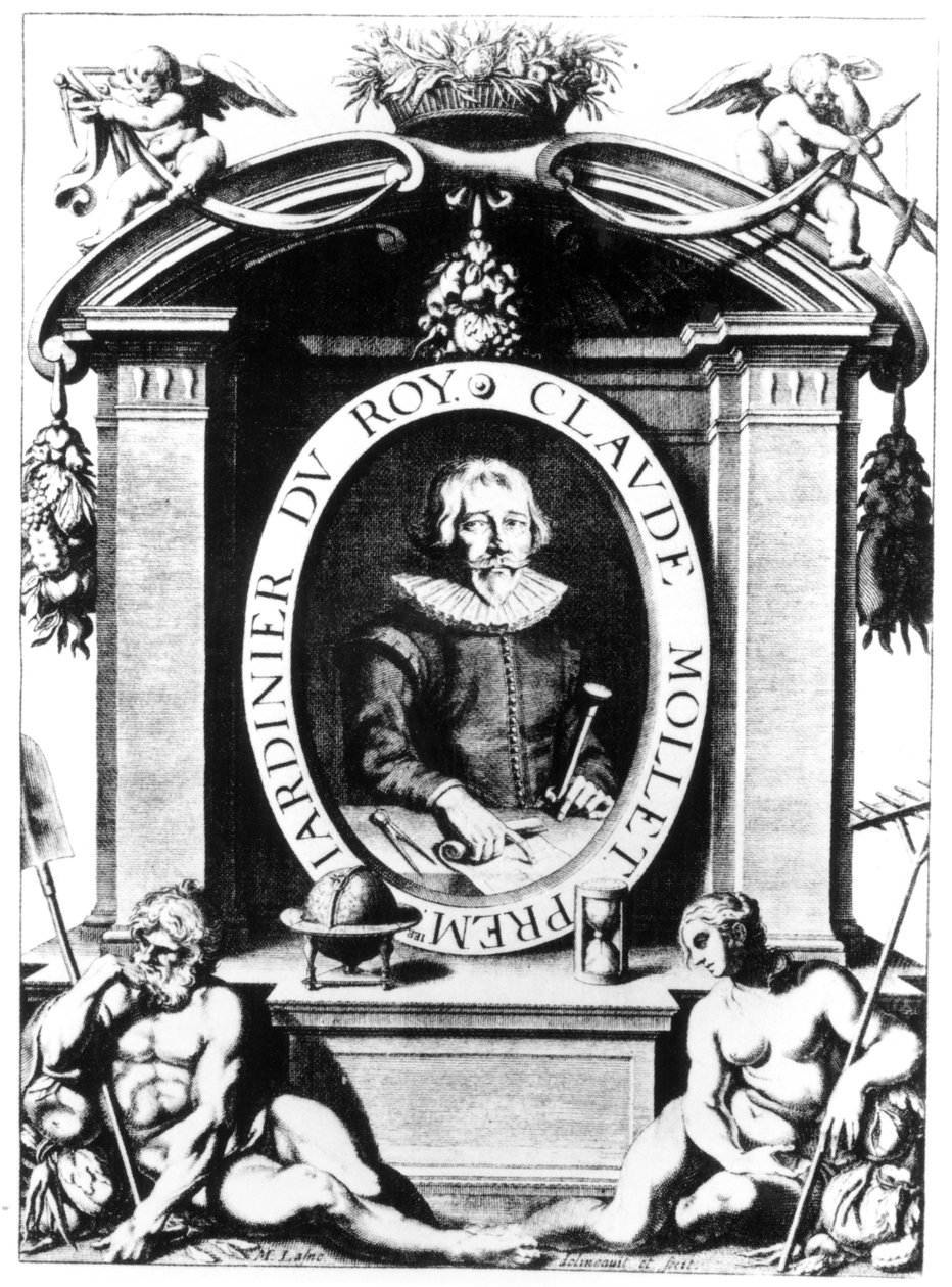 Portret Claude Mollet, frontyspis do „Theater des Plans et Jardinages”, Claude Mollet, opublikowany 1652 autorstwa Michel Lasne