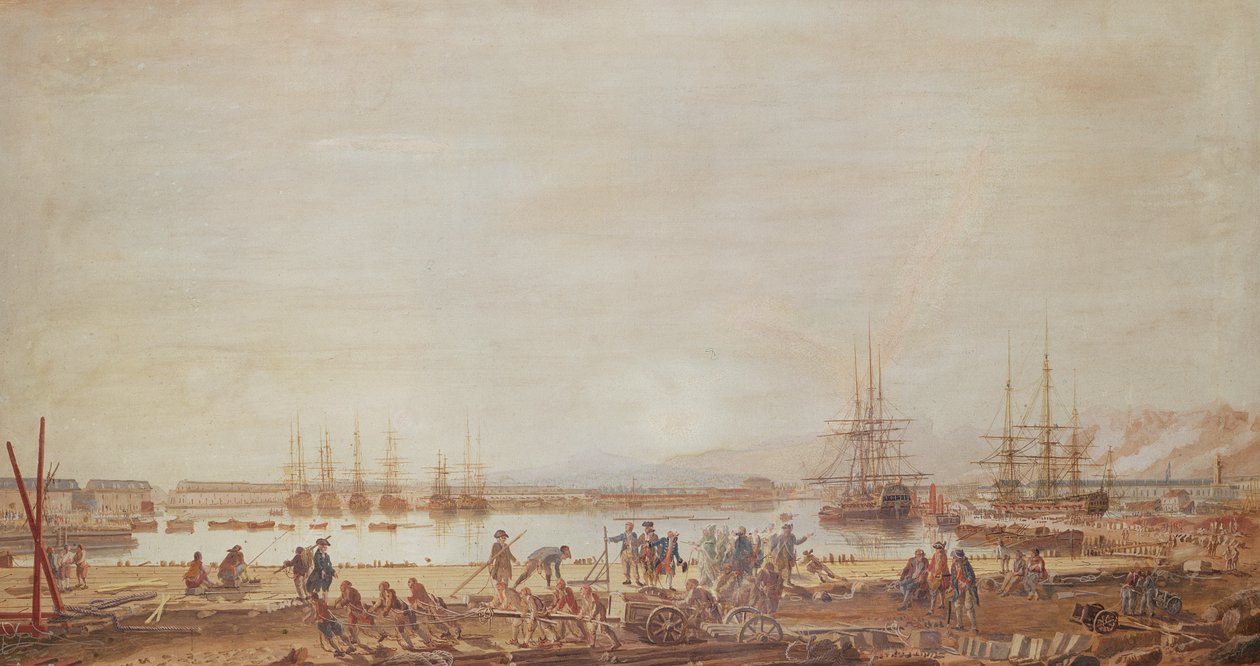 Widok na nowy port w Tulonie i eskadrę króla, 1777 (gwasz) autorstwa Michel de Toulon