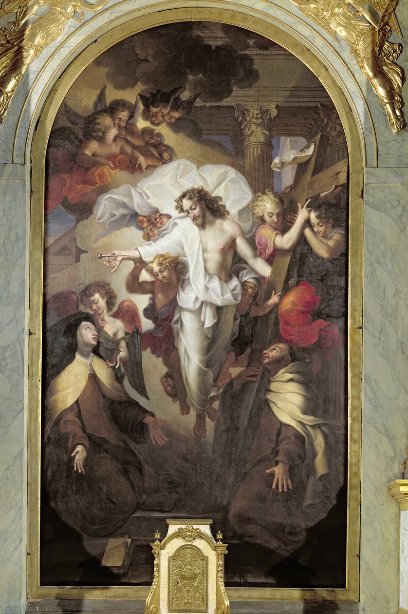 Chrystus Zmartwychwstały między św. Teresą z Avila (1515-82) a św. Janem od Krzyża (1524-91) autorstwa Michel des Gobelins Corneille
