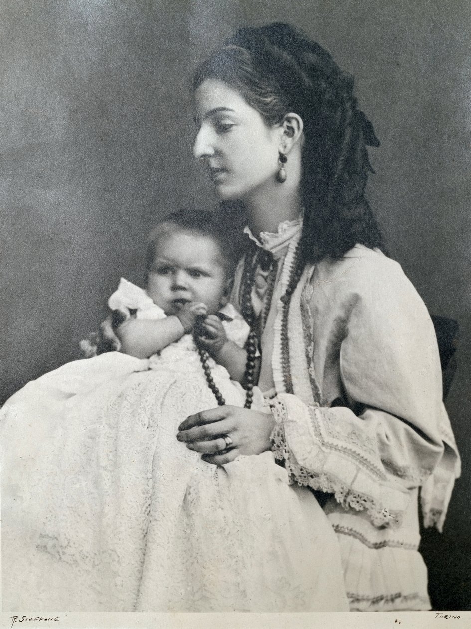 Królowa Małgorzata Sabaudzka z synem Wiktorem Emmanuelem autorstwa Michel (born Strzembosz) Schemboche