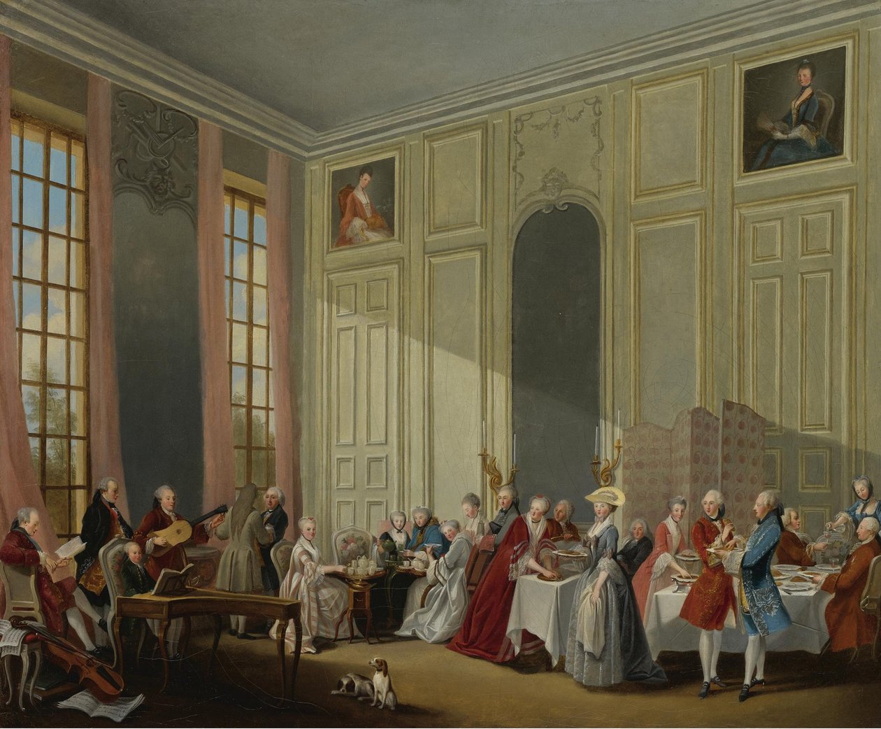 Mozart daje koncert w Salon des Quatre-Glaces w Palais du Temple na dziedzińcu P autorstwa Michel Barthelemy Ollivier