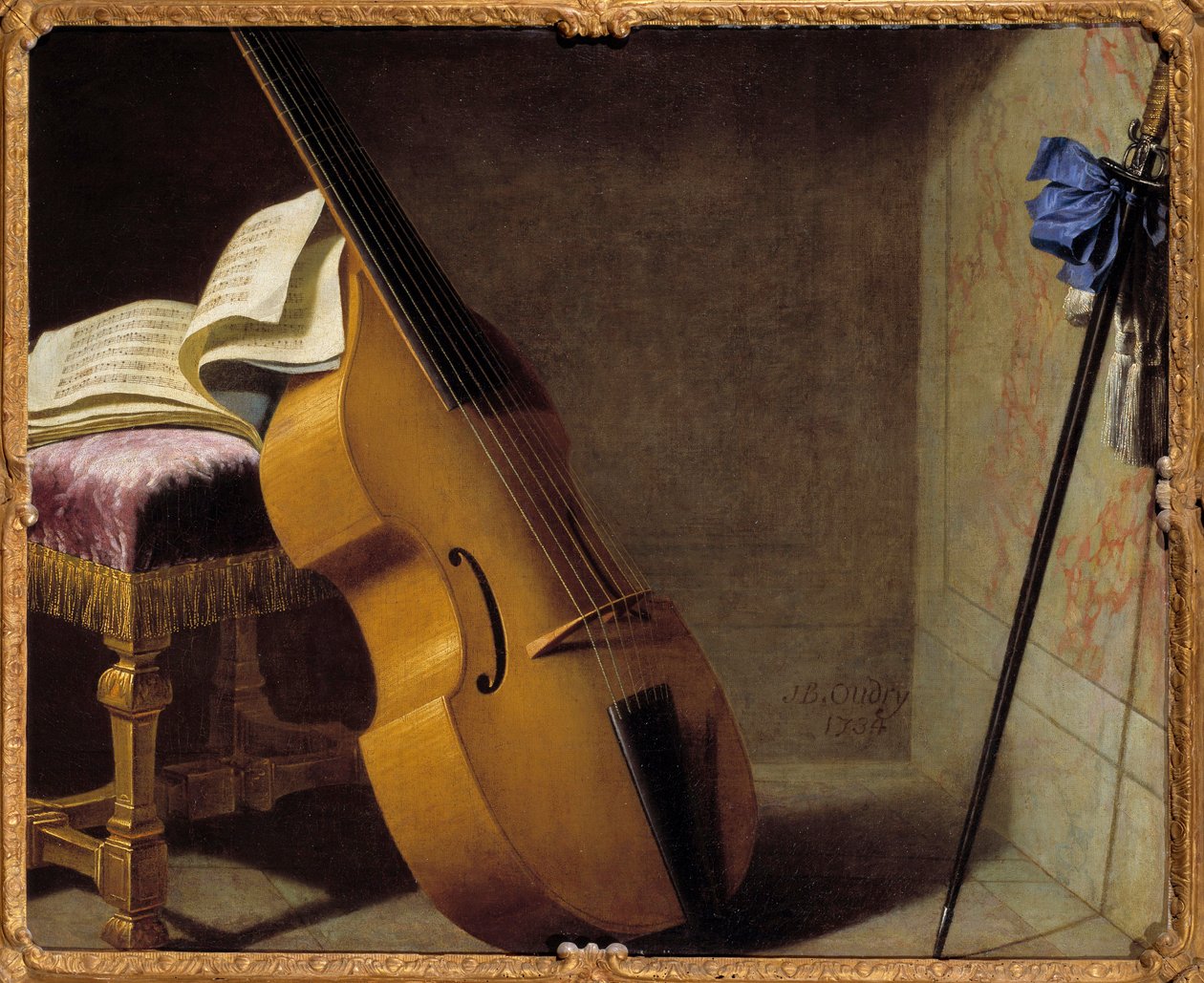 Bass, książka muzyczna i spekulacja. Obraz Michela Boyera (1668-1724) autorstwa Michel Boyer