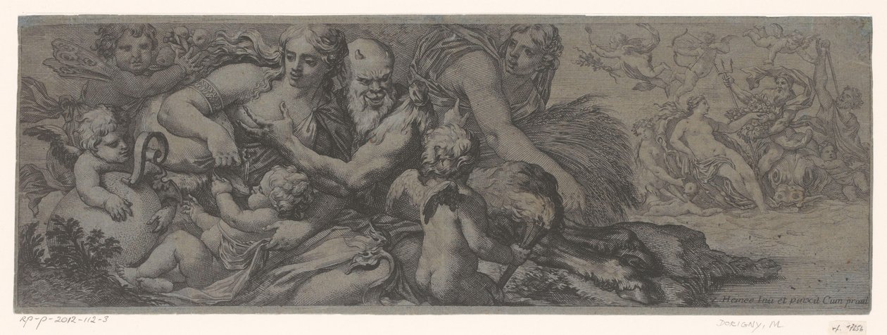 Faun spotkał bachantkę en putti autorstwa Michel Dorigny (attributed to)