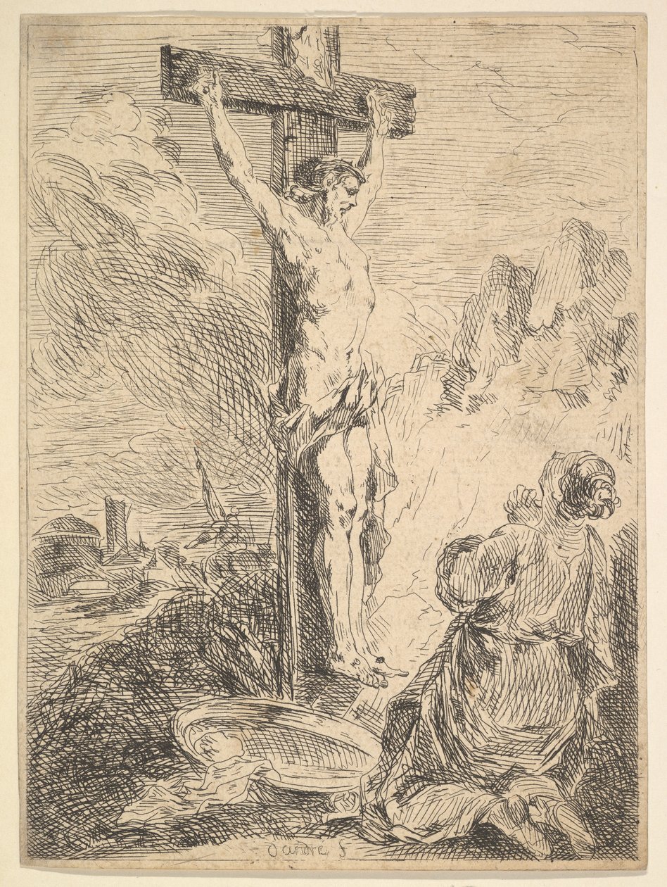 Maria Magdalena modląca się u stóp krzyża, 1720-83. autorstwa Michel Francois Dandre Bardon