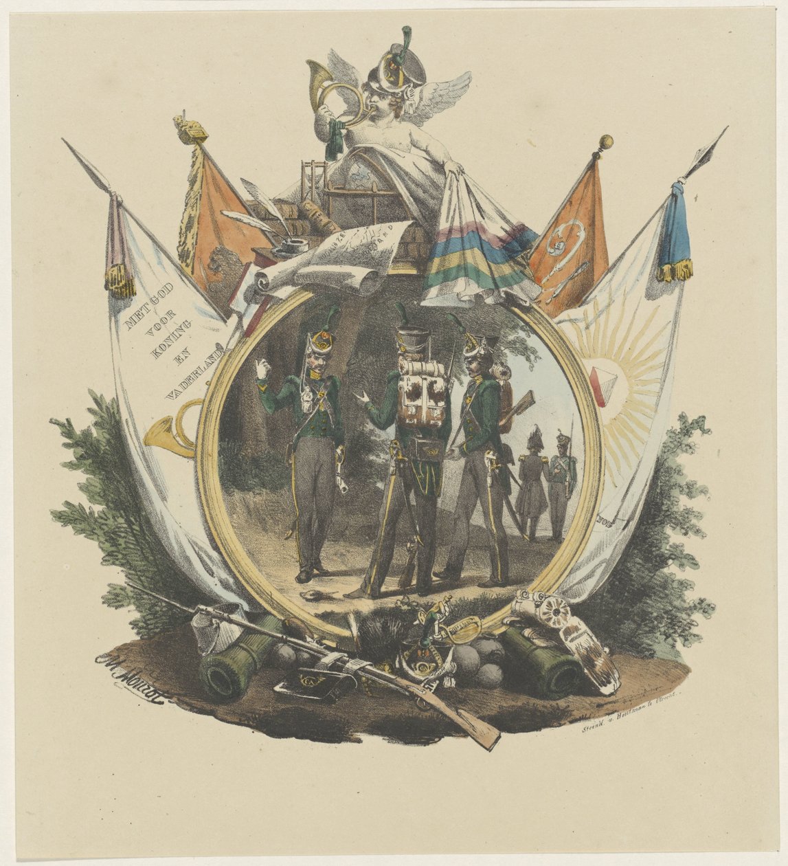 Medalion z łowcami ochotników Uniwersytetu w Utrechcie, 1830 autorstwa Michel Mourot