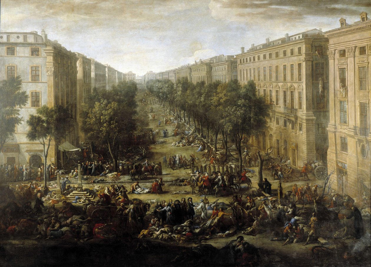 Widok toru (z Marsylii) podczas zarazy 1720 (olej na płótnie) autorstwa Michel Serre