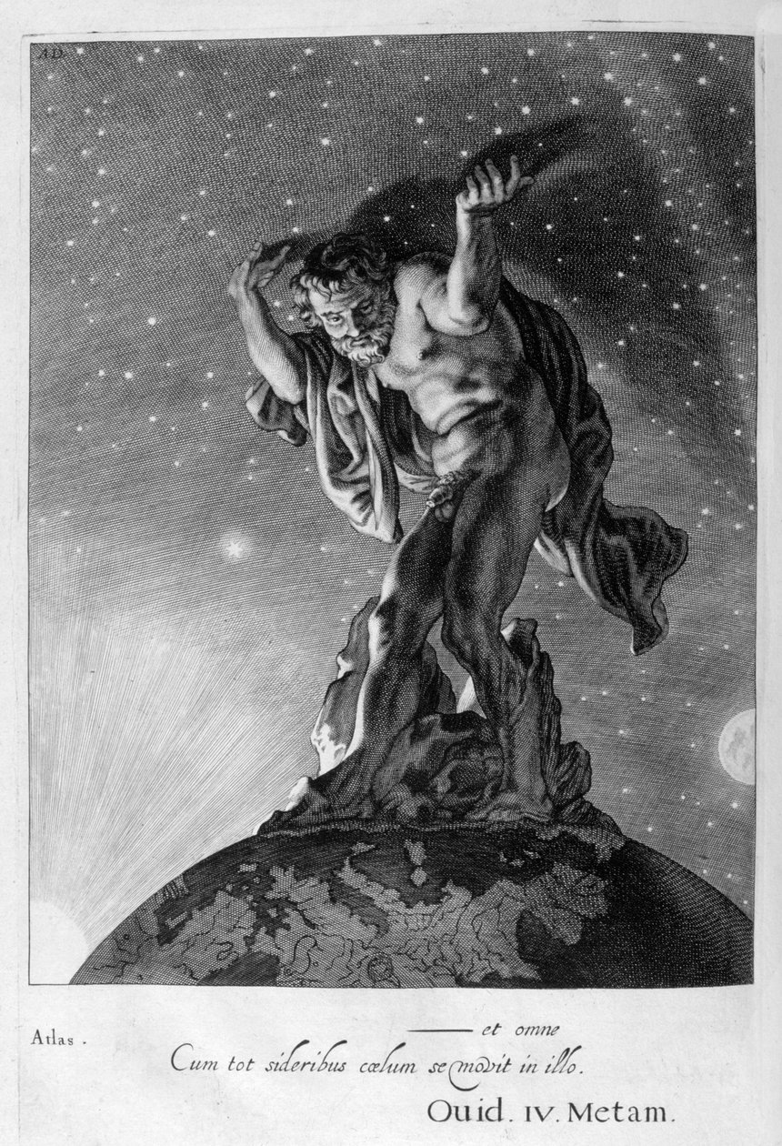 Atlas wspiera niebiosa na swoich barkach, 1655 autorstwa Michel de Marolles
