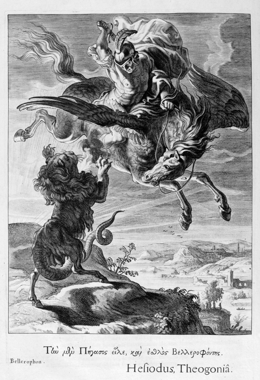 Bellerophon walczy z Chimerą, 1655 autorstwa Michel de Marolles