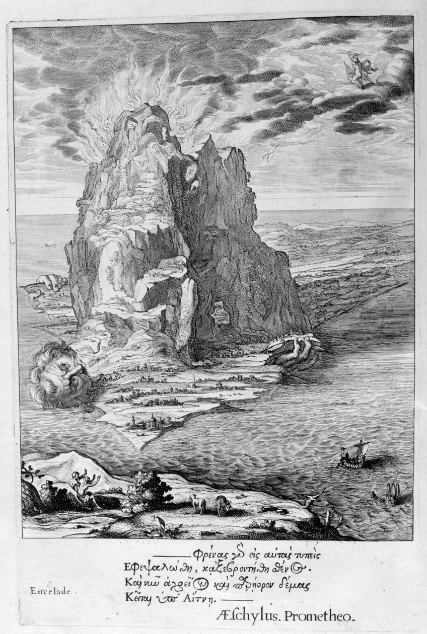 Enceladus pochowany pod Etną, 1655 autorstwa Michel de Marolles