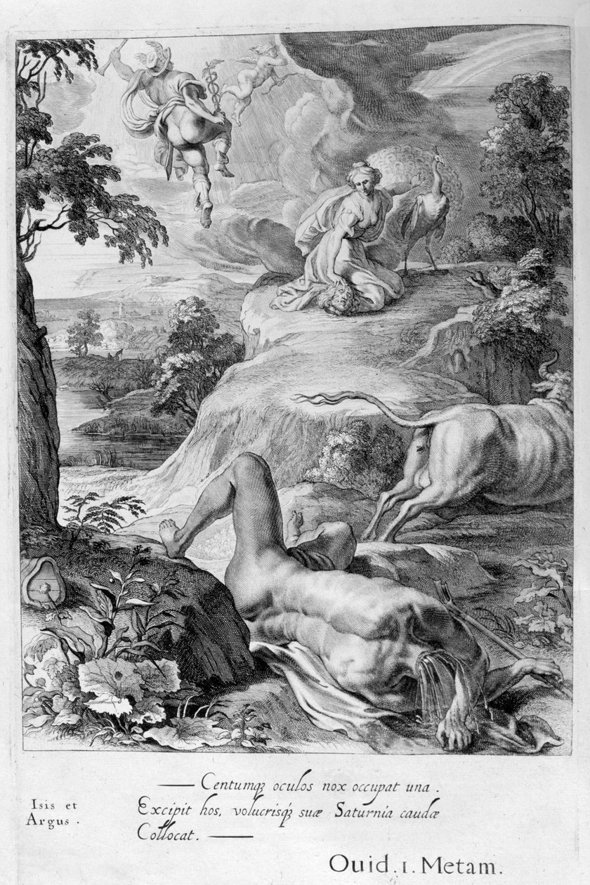 Io zamieniona w krowę: Merkury odcina głowę Argusowi, 1655 autorstwa Michel de Marolles