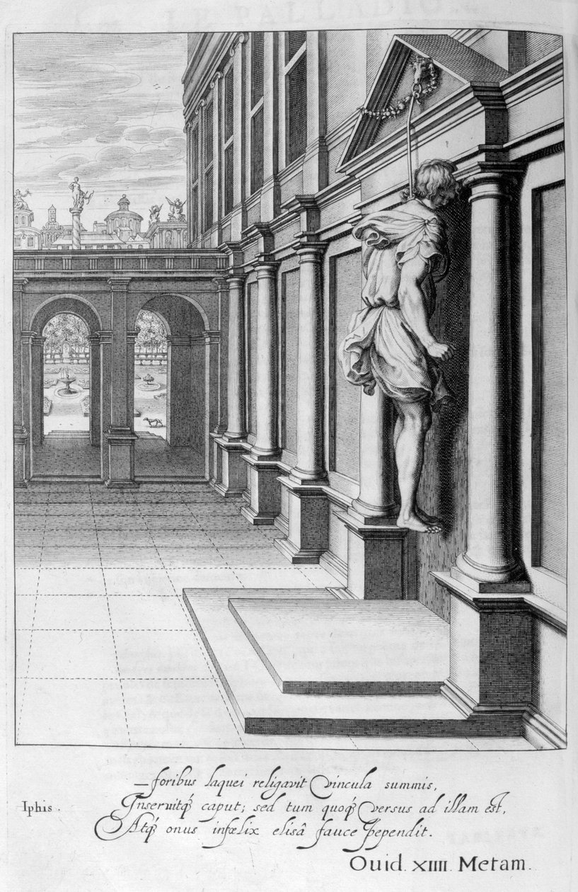 Iphis wiesza się w rozpaczy, że nie może zdobyć Anaxarete, 1655 autorstwa Michel de Marolles