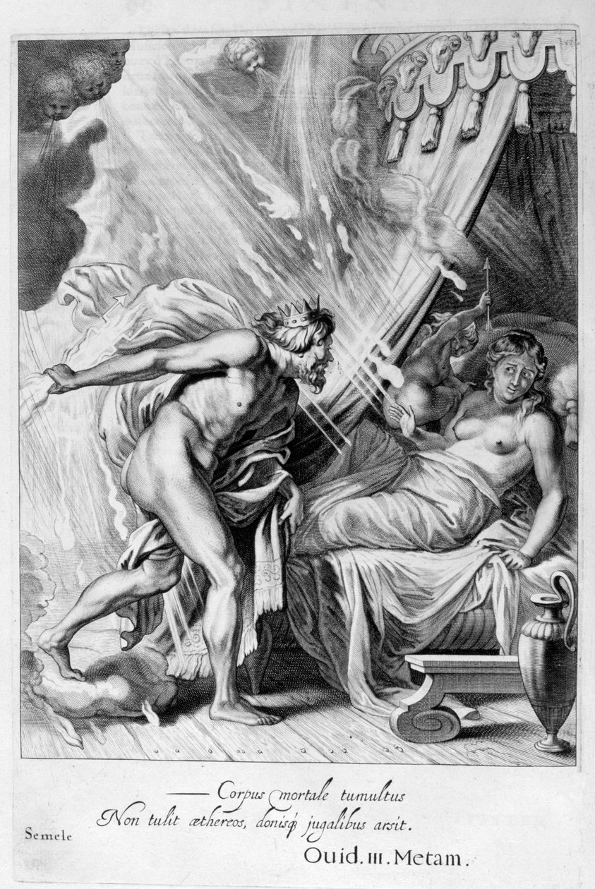 Semele zostaje pochłonięty przez ogień Jowisza, 1655 autorstwa Michel de Marolles
