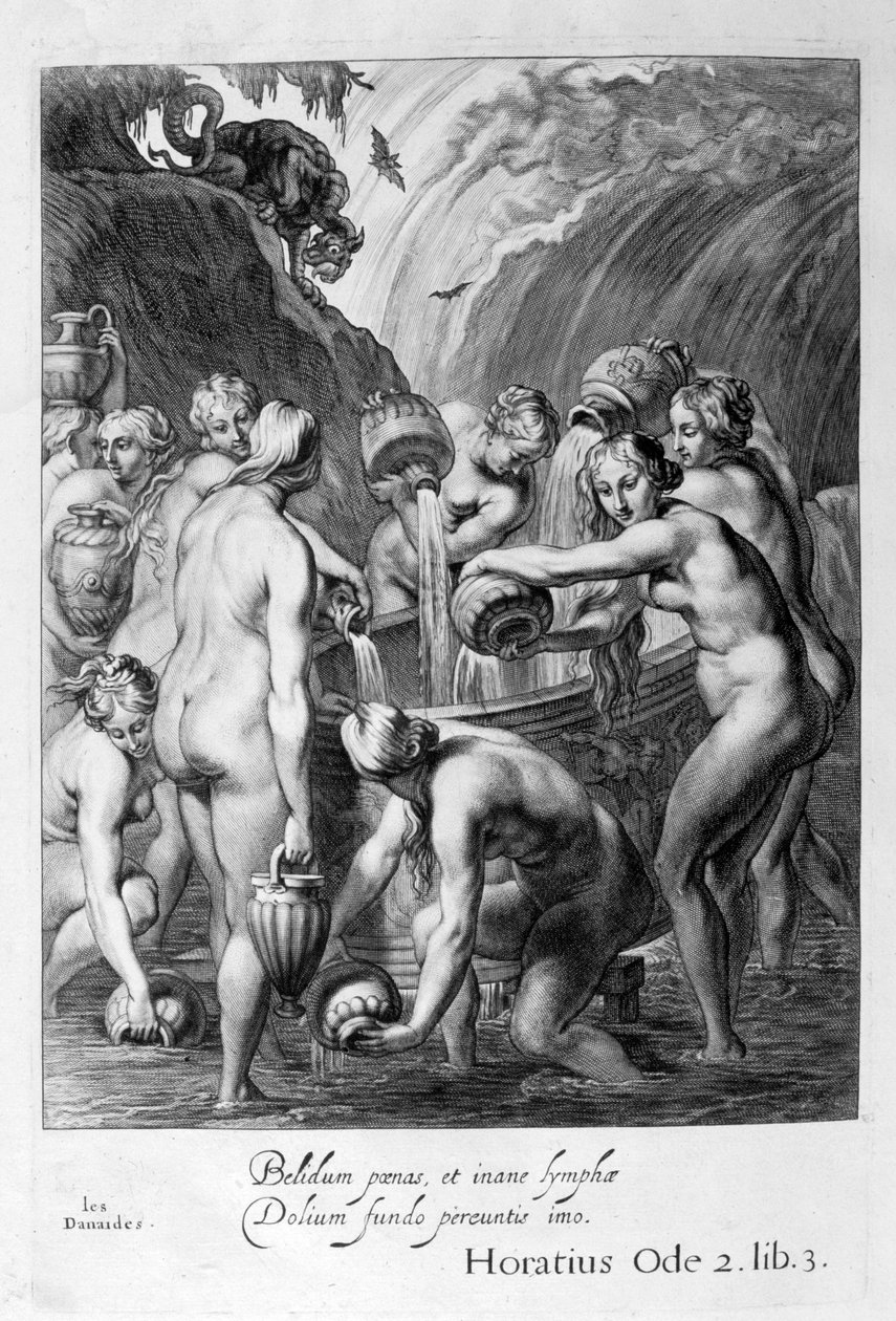 Danaides skazani na napełnianie wodą znudzonych naczyń, 1655 autorstwa Michel de Marolles