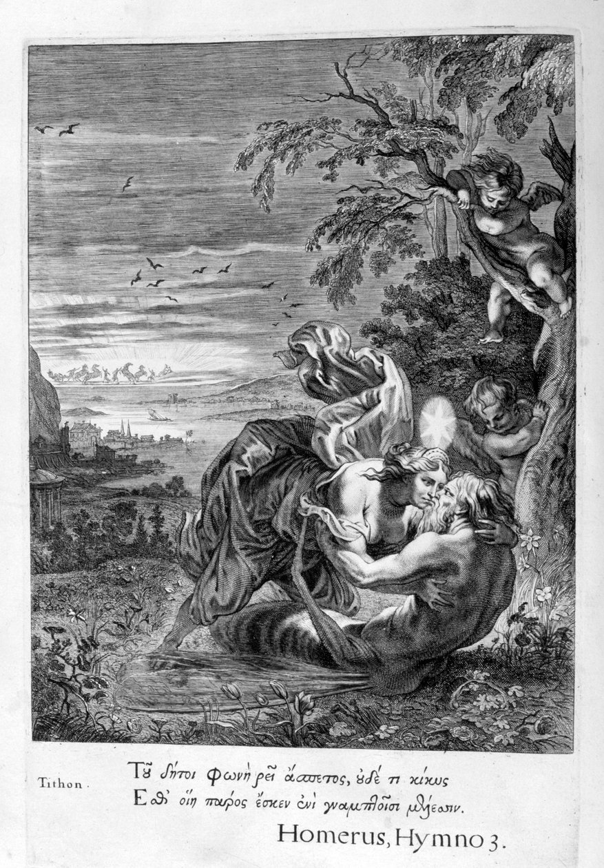 Tithonus, miłośnik Eoss, zamieniony w pasikonika, 1655 autorstwa Michel de Marolles