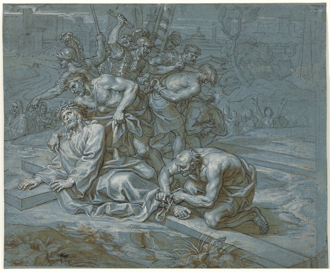 Chrystus rozebrany na krzyżu, ok. 1680 (pióro i atrament na kredzie i ołówku na papierze) autorstwa Michel des Gobelins Corneille