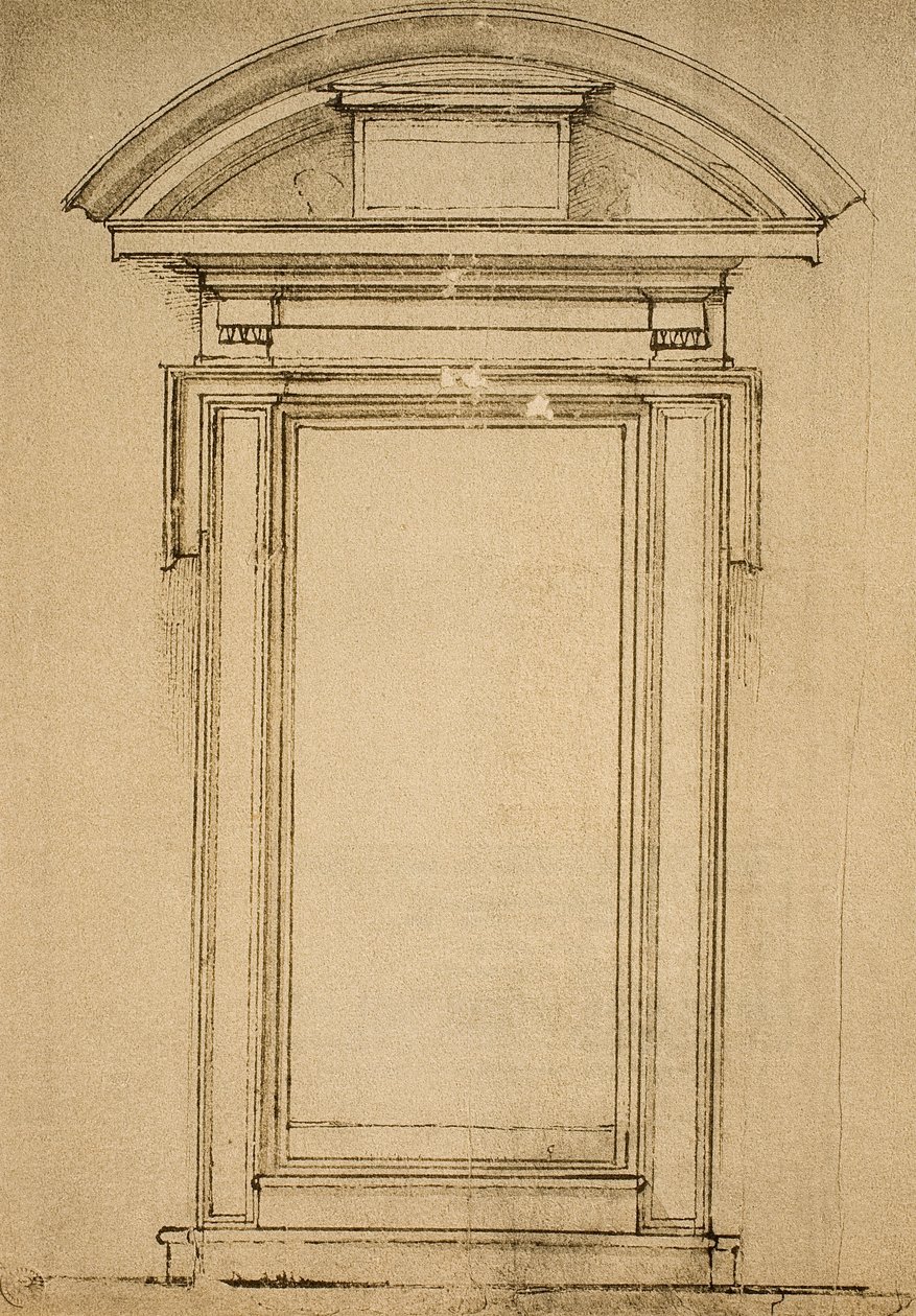 Architektoniczne studium drzwi; rysunek Michała Anioła. Casa Buonarroti, Florencja autorstwa Michelangelo Buonarroti