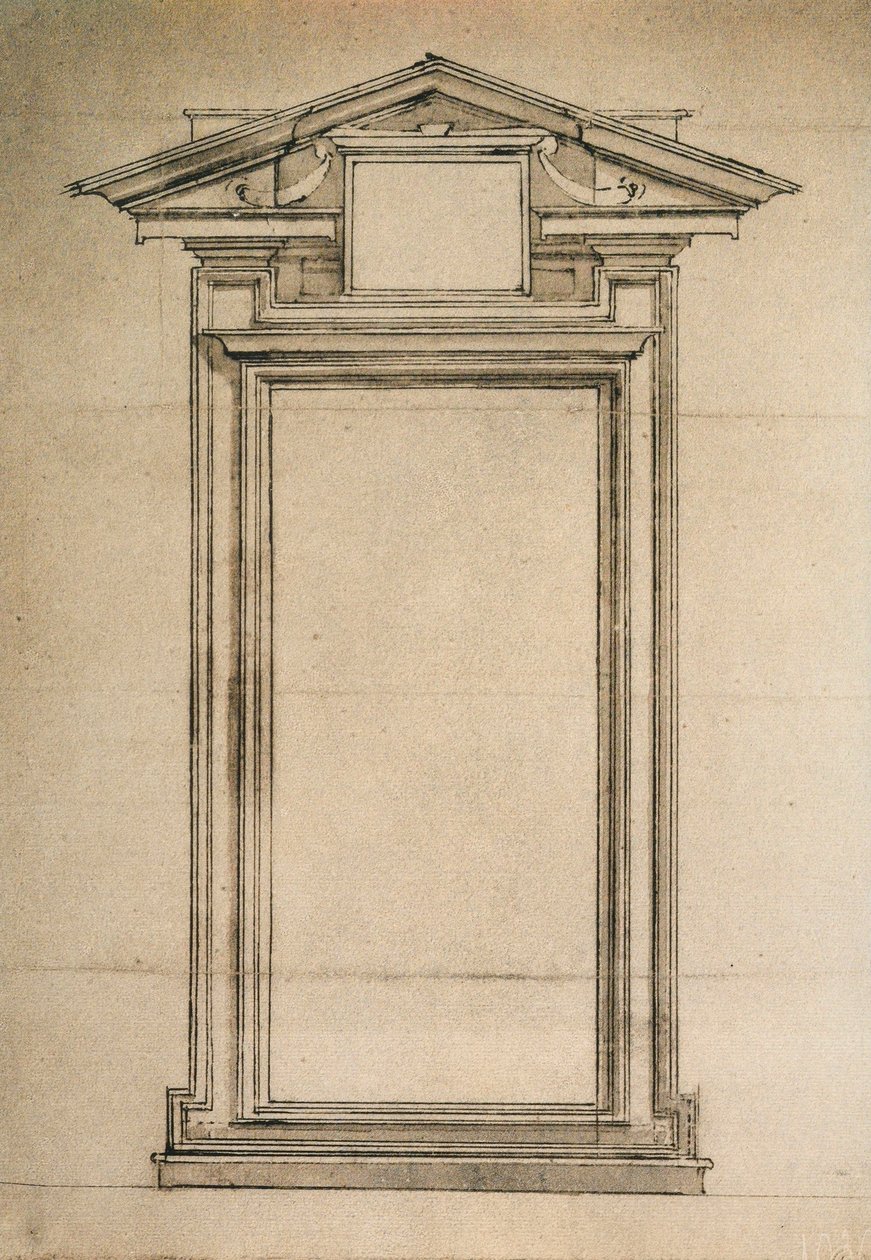 Studium architektoniczne drzwi Biblioteca Laurenziana; rysunek Michała Anioła. Casa Buonarroti, Florencja autorstwa Michelangelo Buonarroti