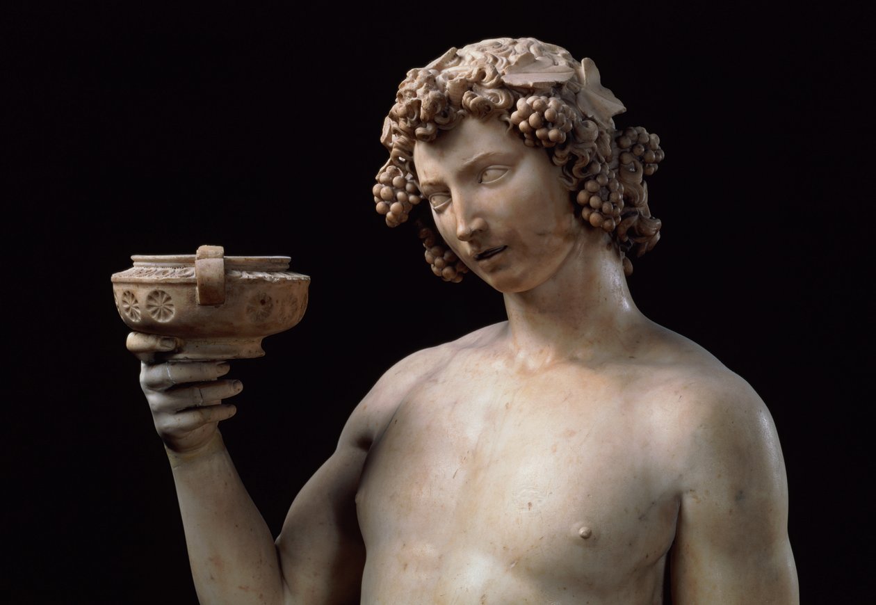 Bachus, detal, 1497 (marmur) autorstwa Michelangelo Buonarroti