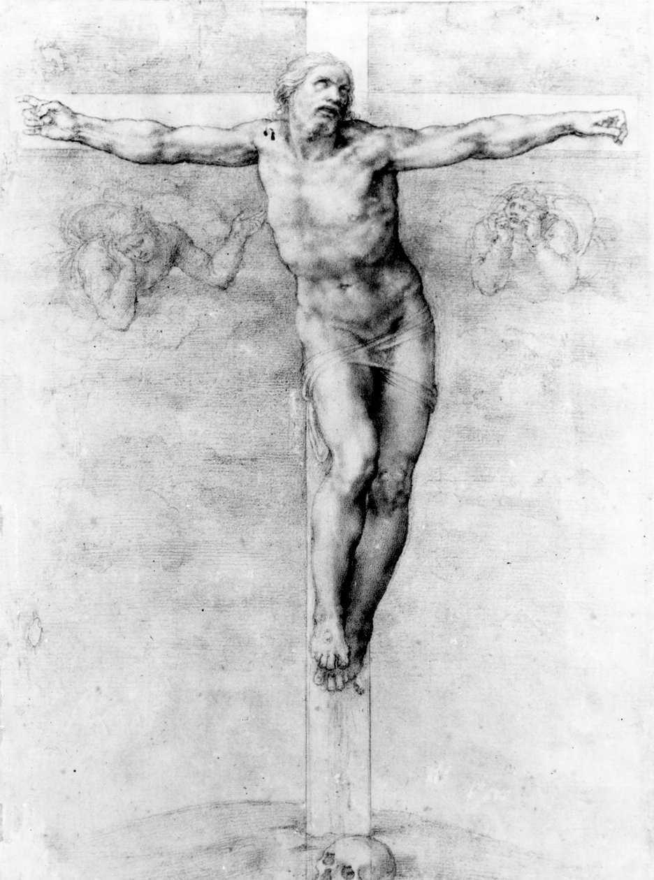 Chrystus na krzyżu (kreda na papierze) autorstwa Michelangelo Buonarroti