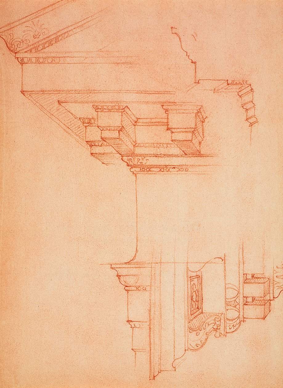 Studium gzymsu; rysunek Michała Anioła. Casa Buonarroti, Florencja autorstwa Michelangelo Buonarroti
