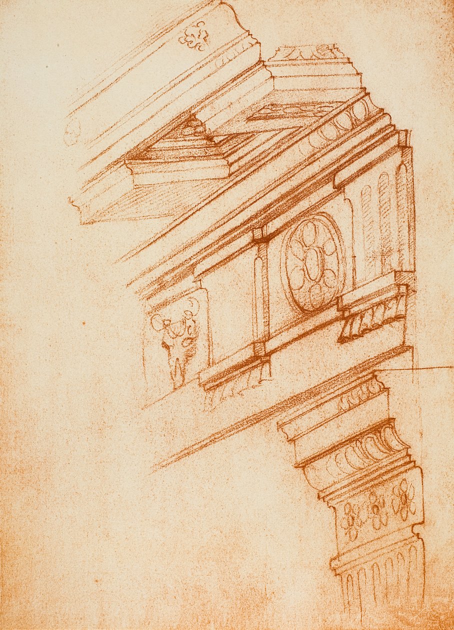 Gzymsy, belkowania i kapitele; rysunek Michała Anioła. Casa Buonarroti, Florencja autorstwa Michelangelo Buonarroti