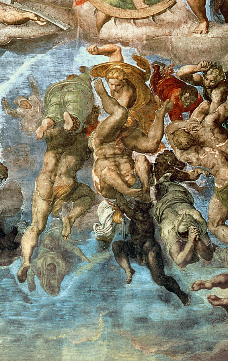 Fragment z Sądu Ostatecznego, Kaplica Sykstyńska autorstwa Michelangelo Buonarroti