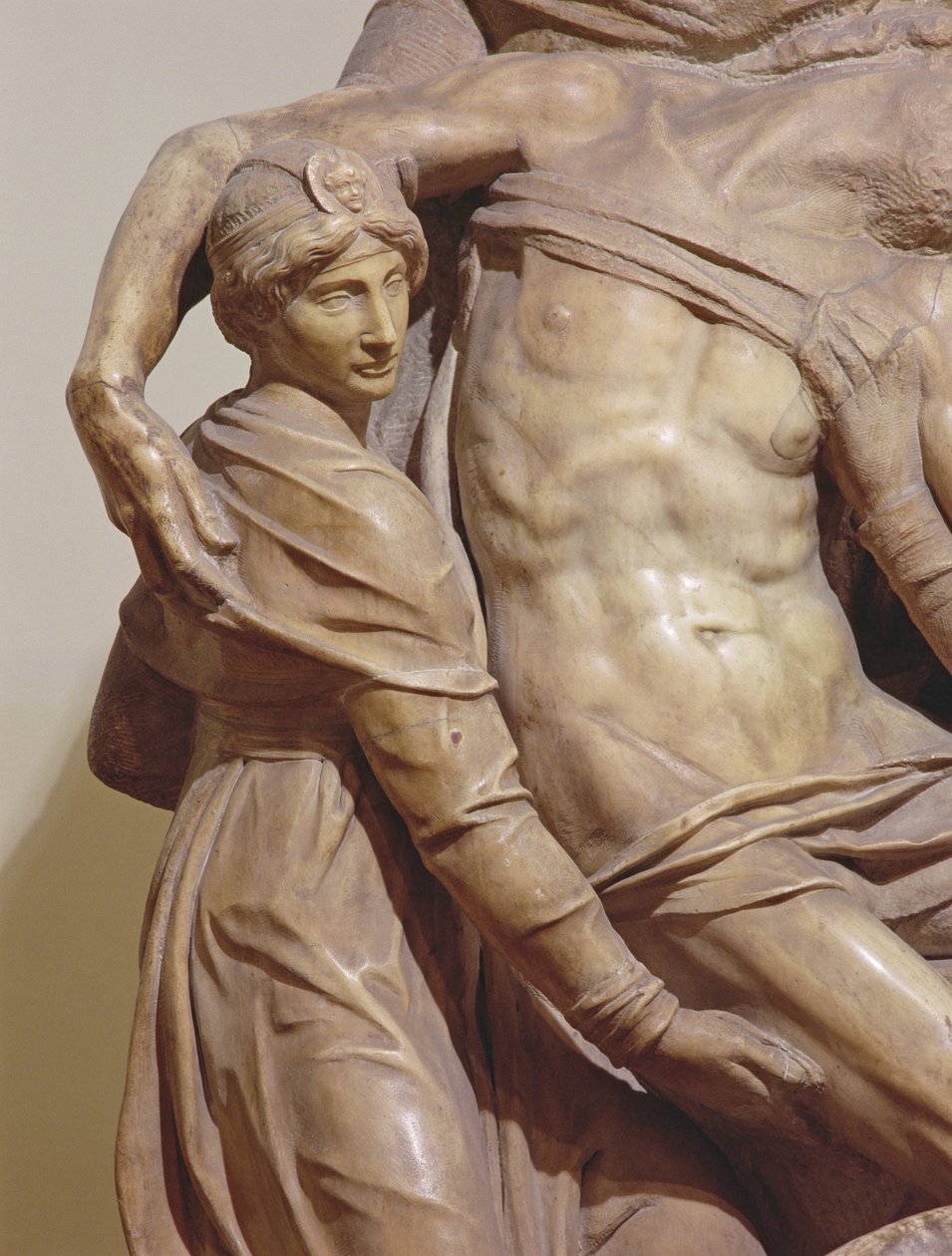 Detal florenckiej Piety, ok. 1550 r. marmur autorstwa Michelangelo Buonarroti