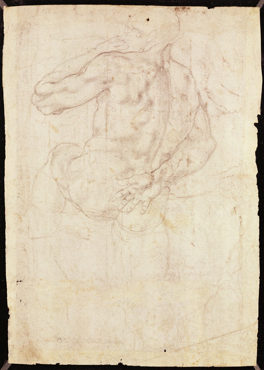 Rysunek męskiej postaci stojącej (kreda na papierze) autorstwa Michelangelo Buonarroti