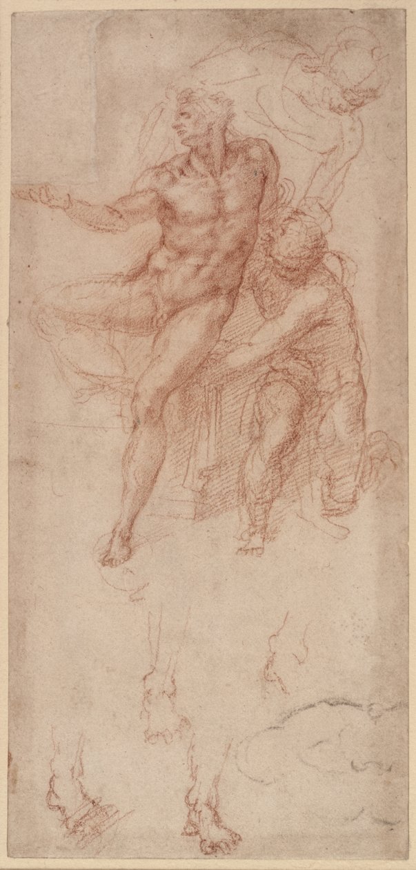 Studia postaci (czerwona kreda na papierze) autorstwa Michelangelo Buonarroti
