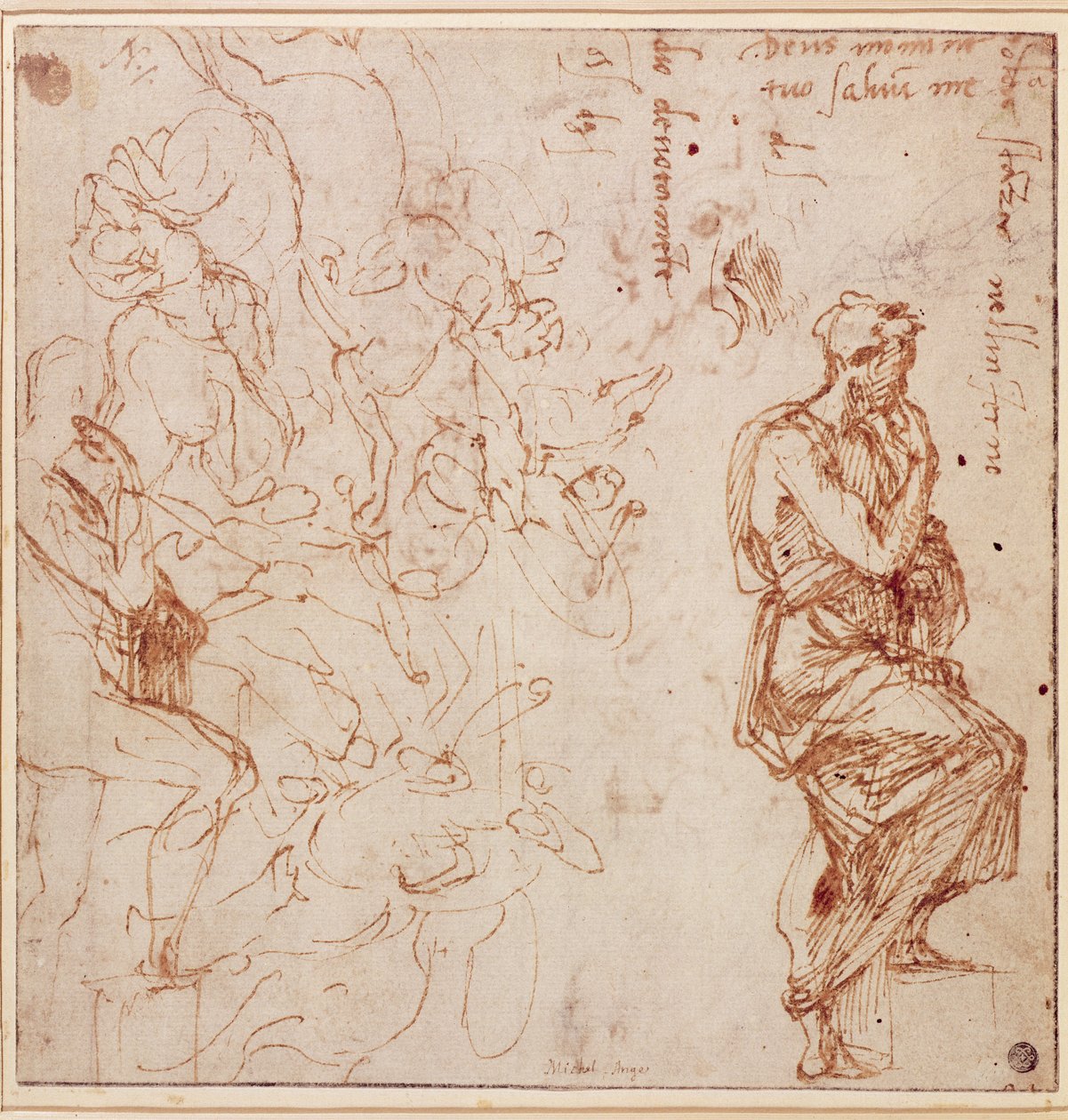 Studia postaci dla kobiety (brązowy tusz na papierze) autorstwa Michelangelo Buonarroti