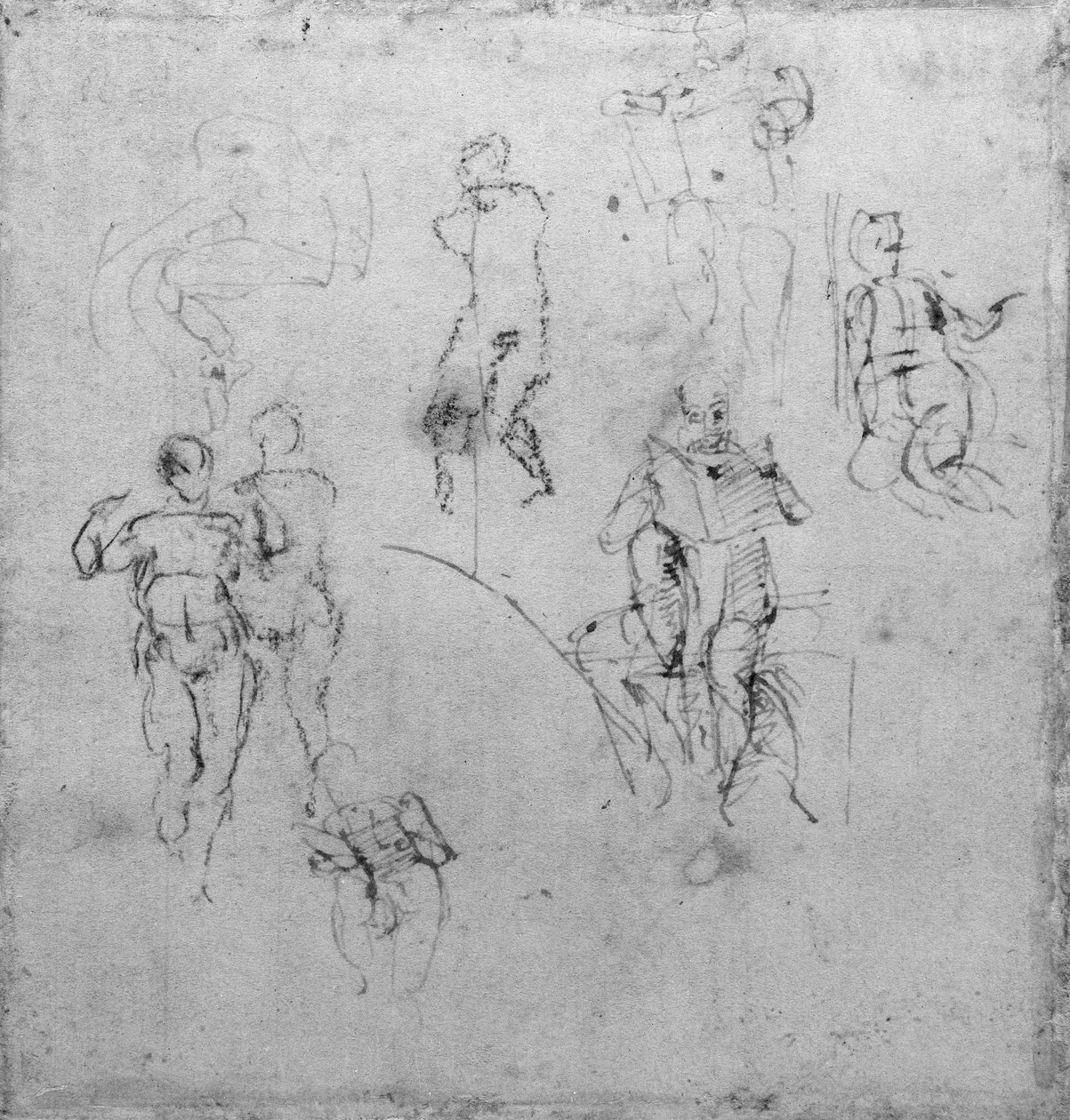 Studia figuralne do lunet sufitu Kaplicy Sykstyńskiej, ok. 1511 (długopis i czarna kreda na papierze) autorstwa Michelangelo Buonarroti