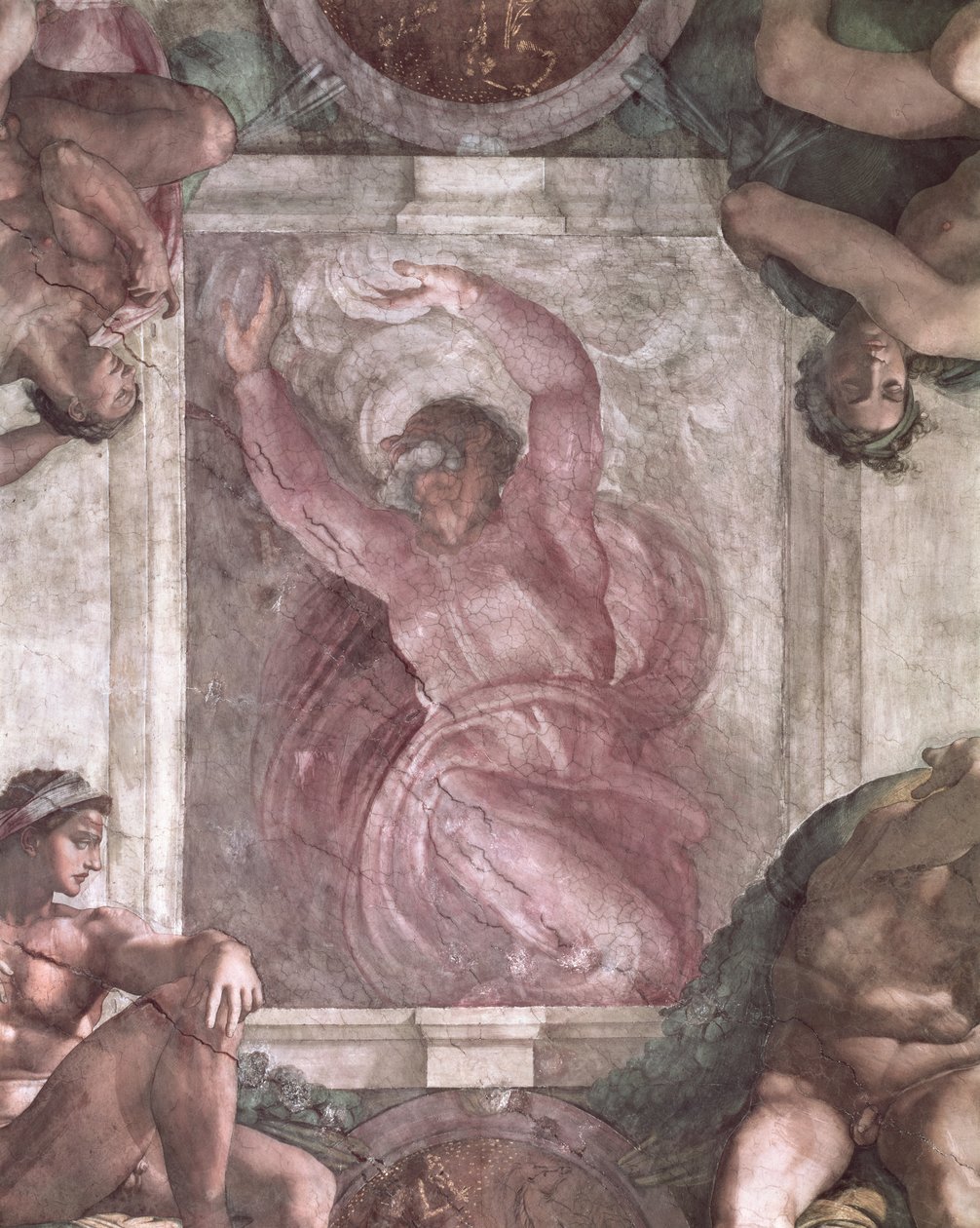 Bóg oddziela światło od ciemności, z sufitu Kaplicy Sykstyńskiej, 1508-12 (przed renowacją) autorstwa Michelangelo Buonarroti