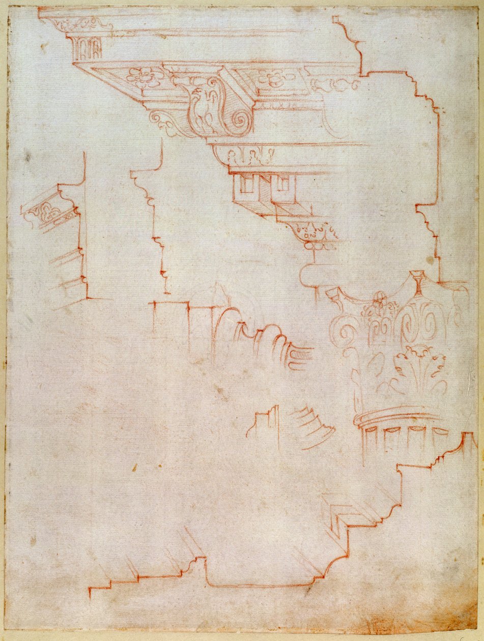 Faktura 1859 6-25-5602. R. (W.19) Rysunek detali architektonicznych (kreda czerwona) autorstwa Michelangelo Buonarroti