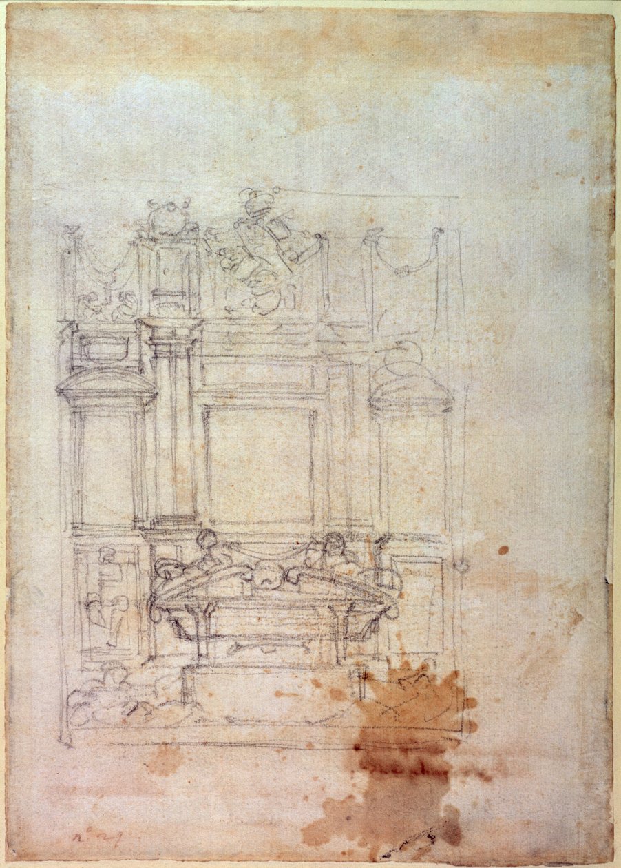 Faktura L859 6-25-823. R. (W.27) Projekt grobowca (czerwona kreda) autorstwa Michelangelo Buonarroti