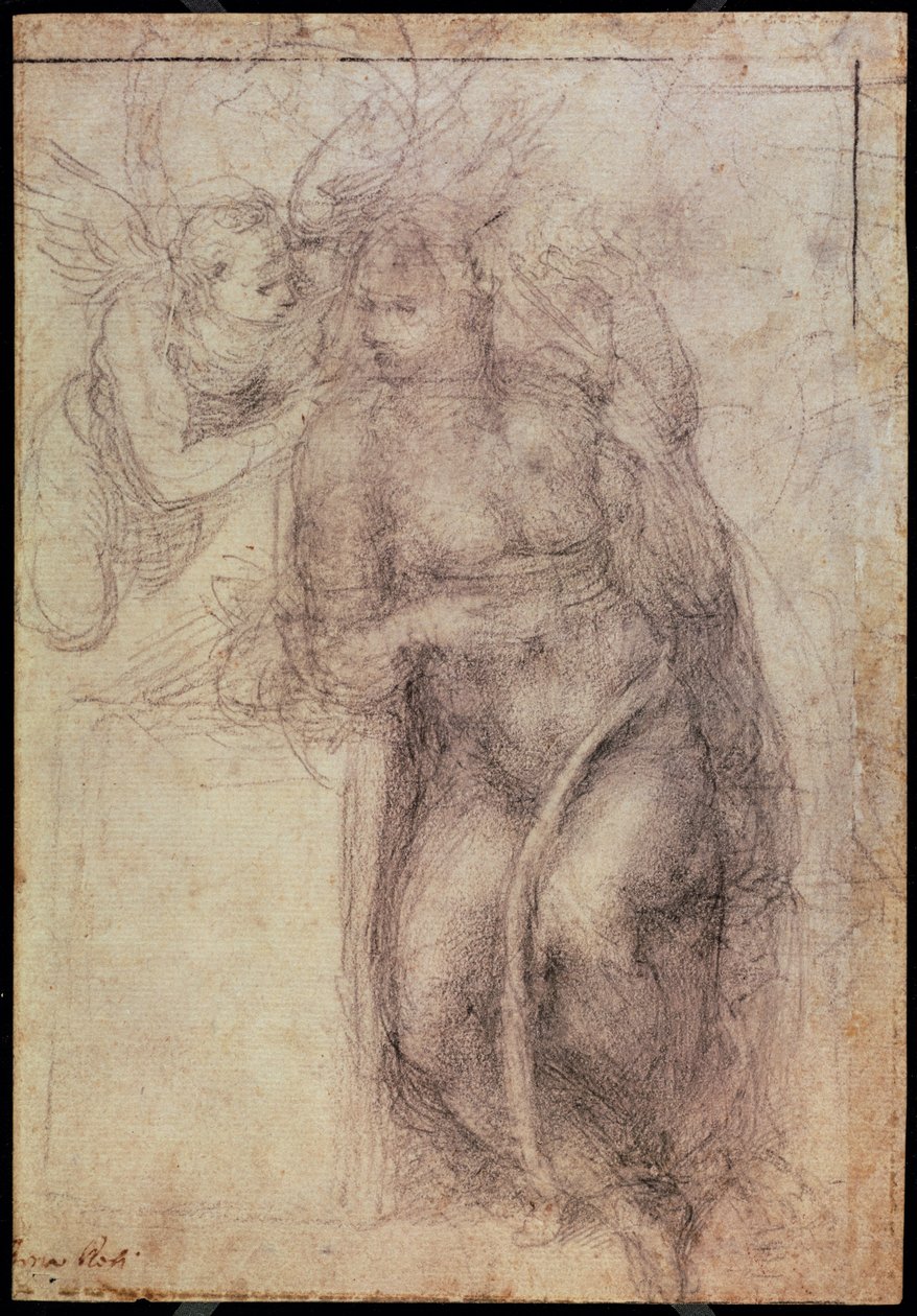Inv.1895-9-15-516.recto (w.72) د اعلان لپاره مطالعه (په کاغذ باندې تور چاک)، 1547poli autorstwa Michelangelo Buonarroti