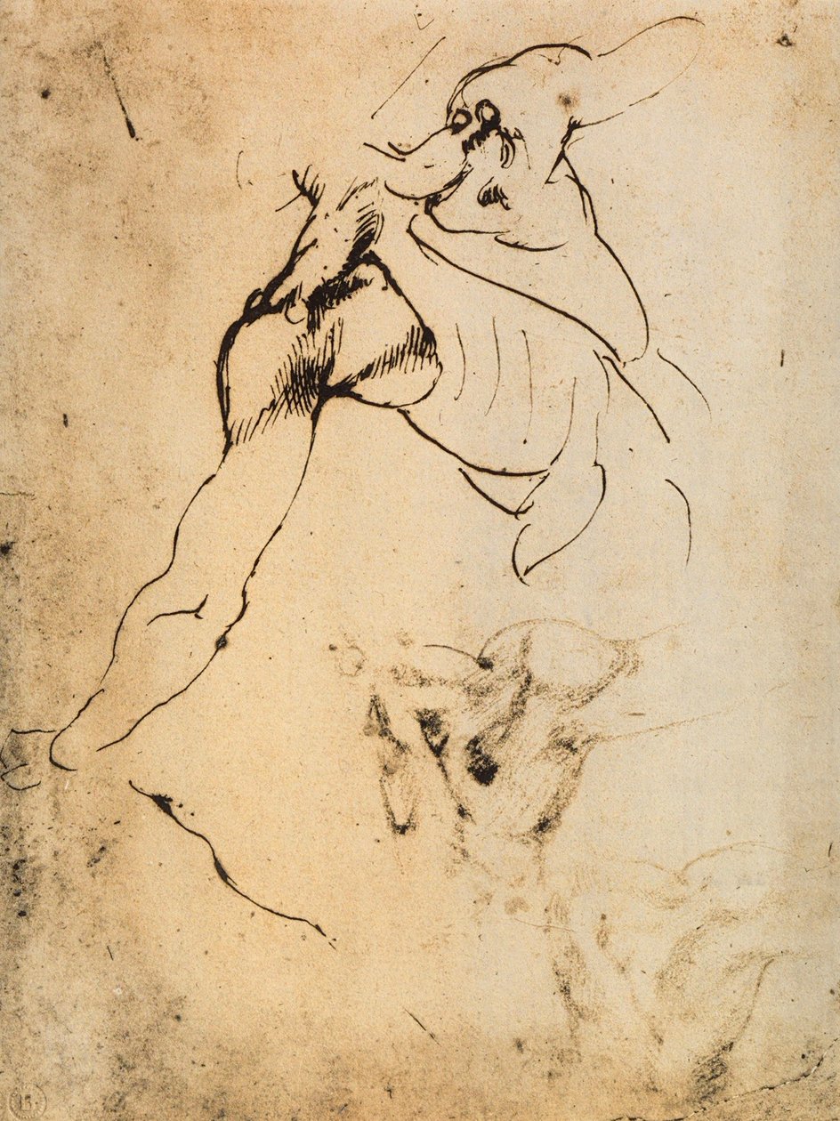 Męskie studium anatomiczne; rysunek Michała Anioła. Casa Buonarroti, Florencja autorstwa Michelangelo Buonarroti