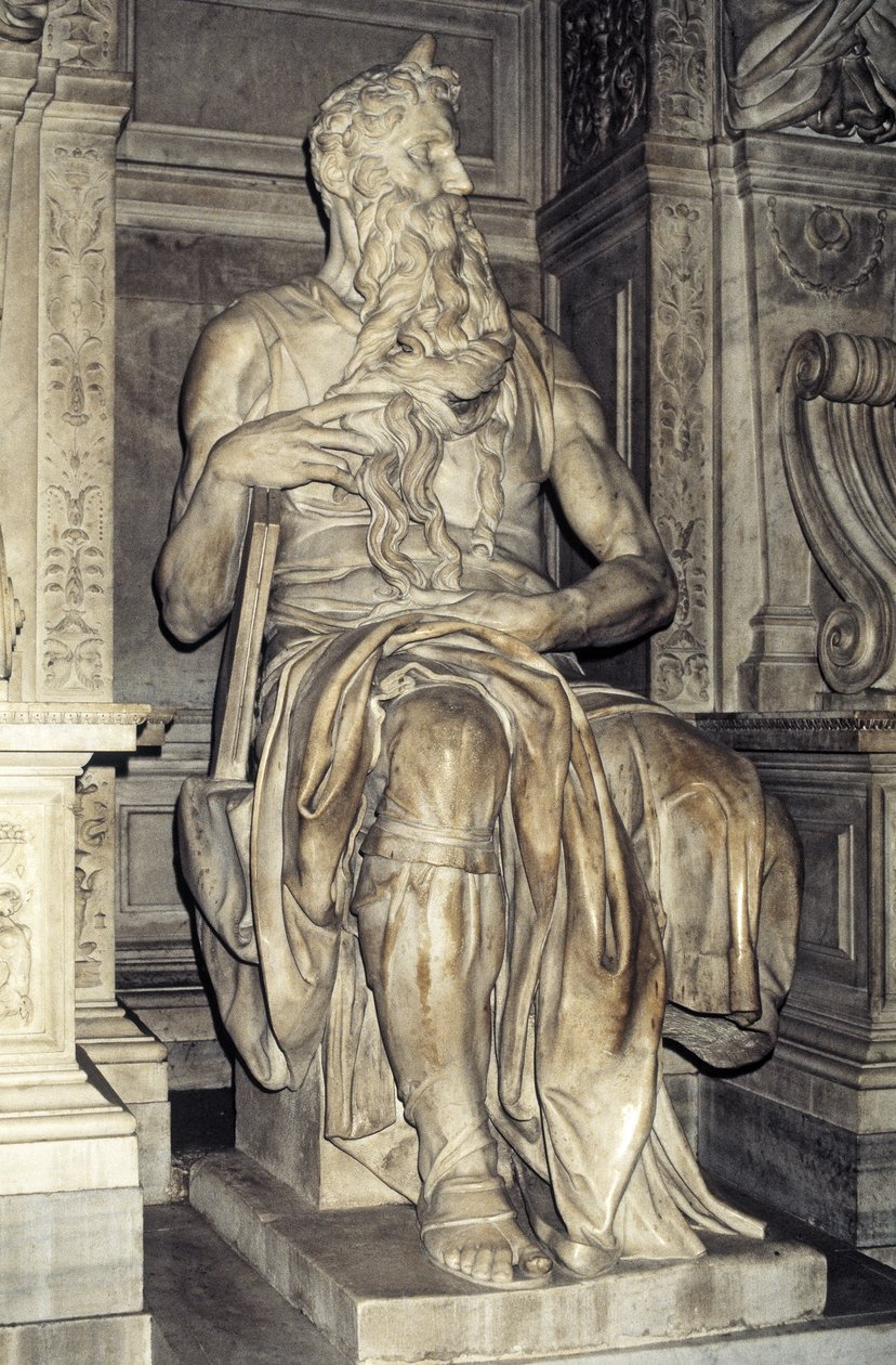 Mojżesz, rzeźba z nagrobka papieża Juliusza II (1453-1513) 1513-16 (marmur) autorstwa Michelangelo Buonarroti