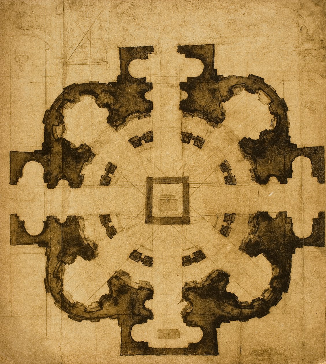 Plan lub projekt kościoła, rysunek Michała Anioła. Casa Buonarroti, Florencja autorstwa Michelangelo Buonarroti