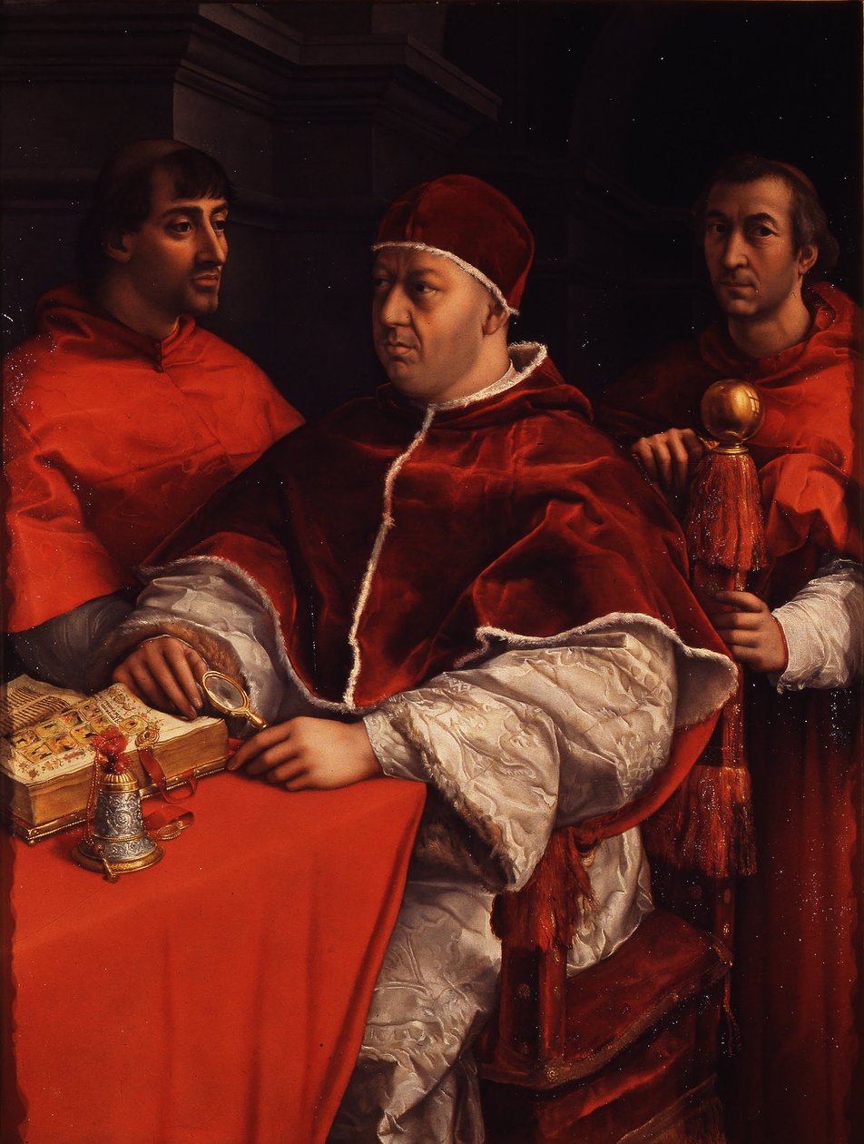 Portret Leona X z kardynałami Giulio de Medici i Luigim de Rossi autorstwa Michelangelo Buonarroti