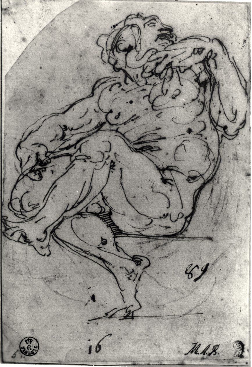 Siedzący mężczyzna nago autorstwa Michelangelo Buonarroti