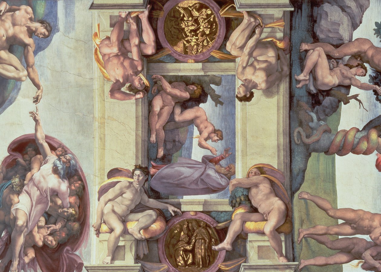 Sufit Kaplicy Sykstyńskiej (1508-12): Stworzenie Ewy, 1510 (po renowacji) autorstwa Michelangelo Buonarroti