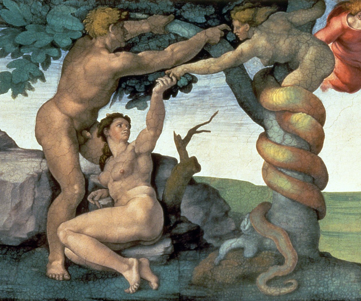 Sufit Kaplicy Sykstyńskiej (1508-12): Upadek człowieka, 1510 (po renowacji) (szczegóły z 167699) autorstwa Michelangelo Buonarroti