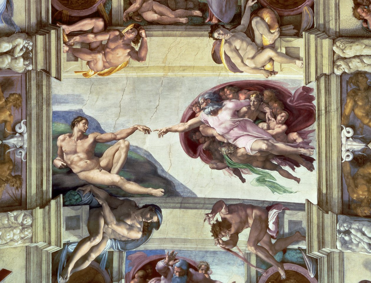 Sufit Kaplicy Sykstyńskiej: Stworzenie Adama, 1510 autorstwa Michelangelo Buonarroti