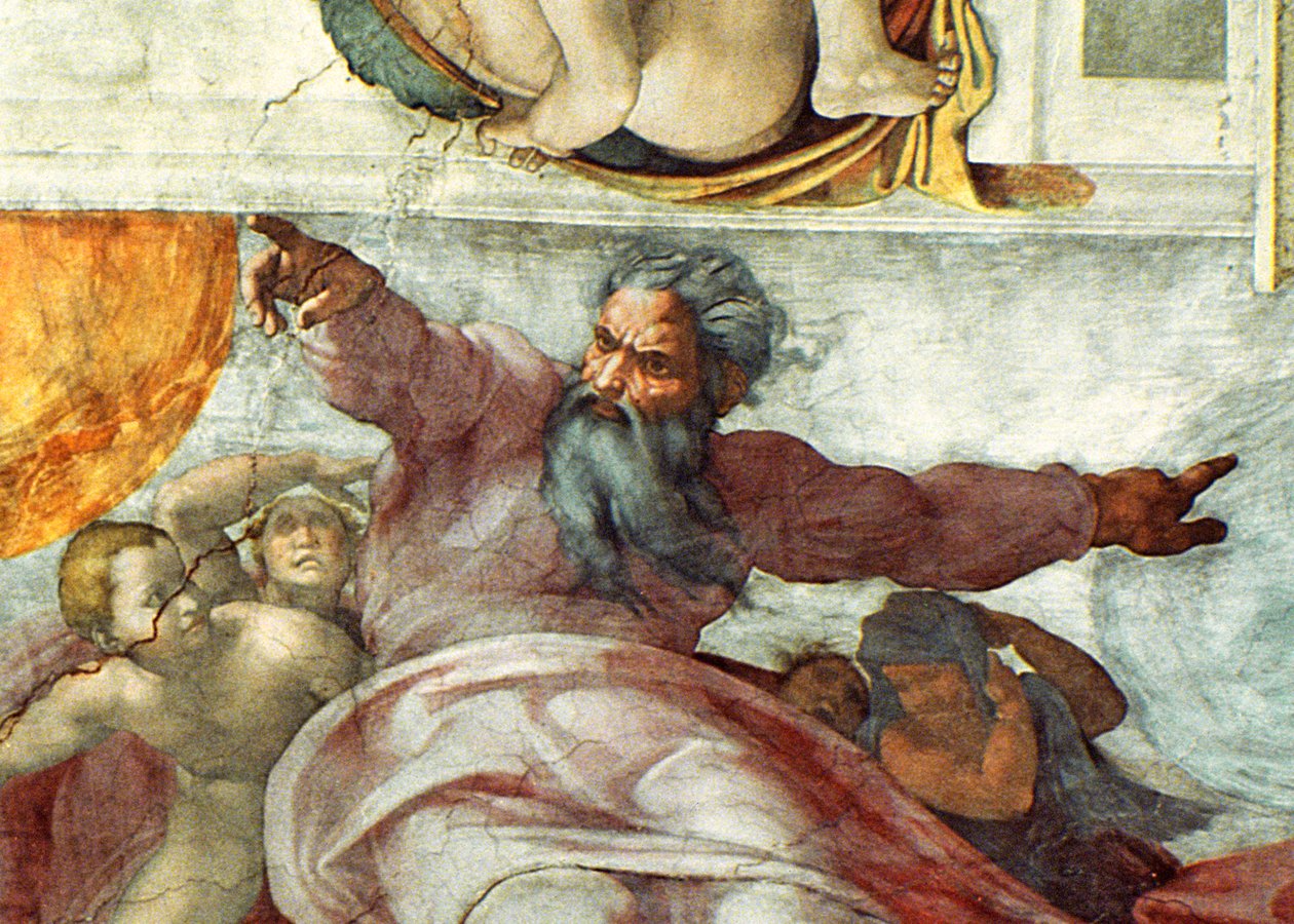 Sufit Kaplicy Sykstyńskiej: Stworzenie Słońca i Księżyca, 1508-12 (szczegóły z 183097) autorstwa Michelangelo Buonarroti