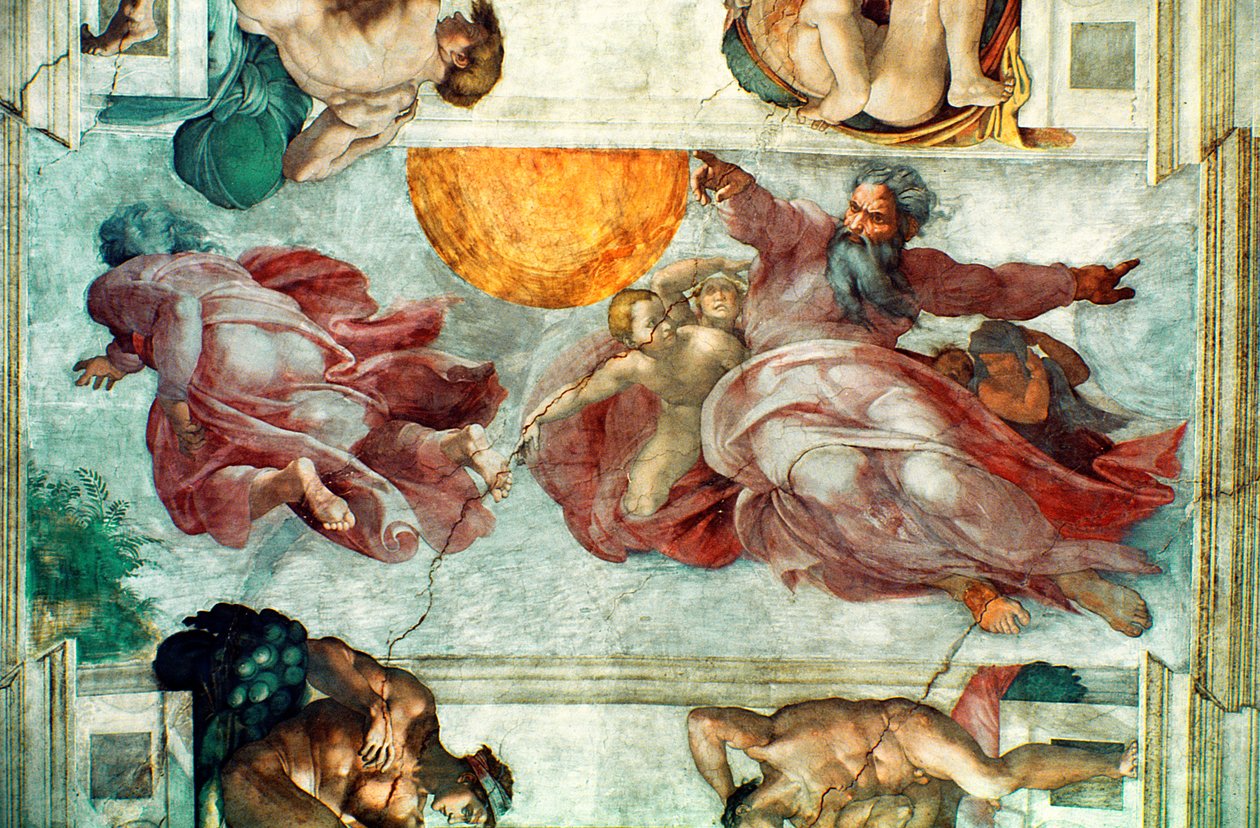Sufit Kaplicy Sykstyńskiej: Stworzenie Słońca i Księżyca, 1508-12 autorstwa Michelangelo Buonarroti