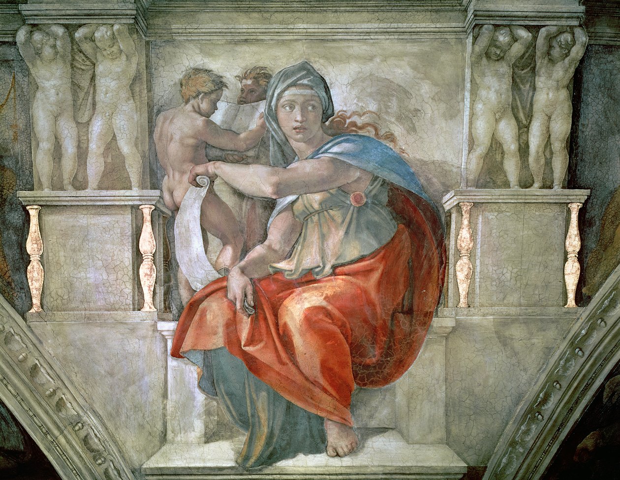 Sufit Kaplicy Sykstyńskiej: Delphic Sibyl autorstwa Michelangelo Buonarroti