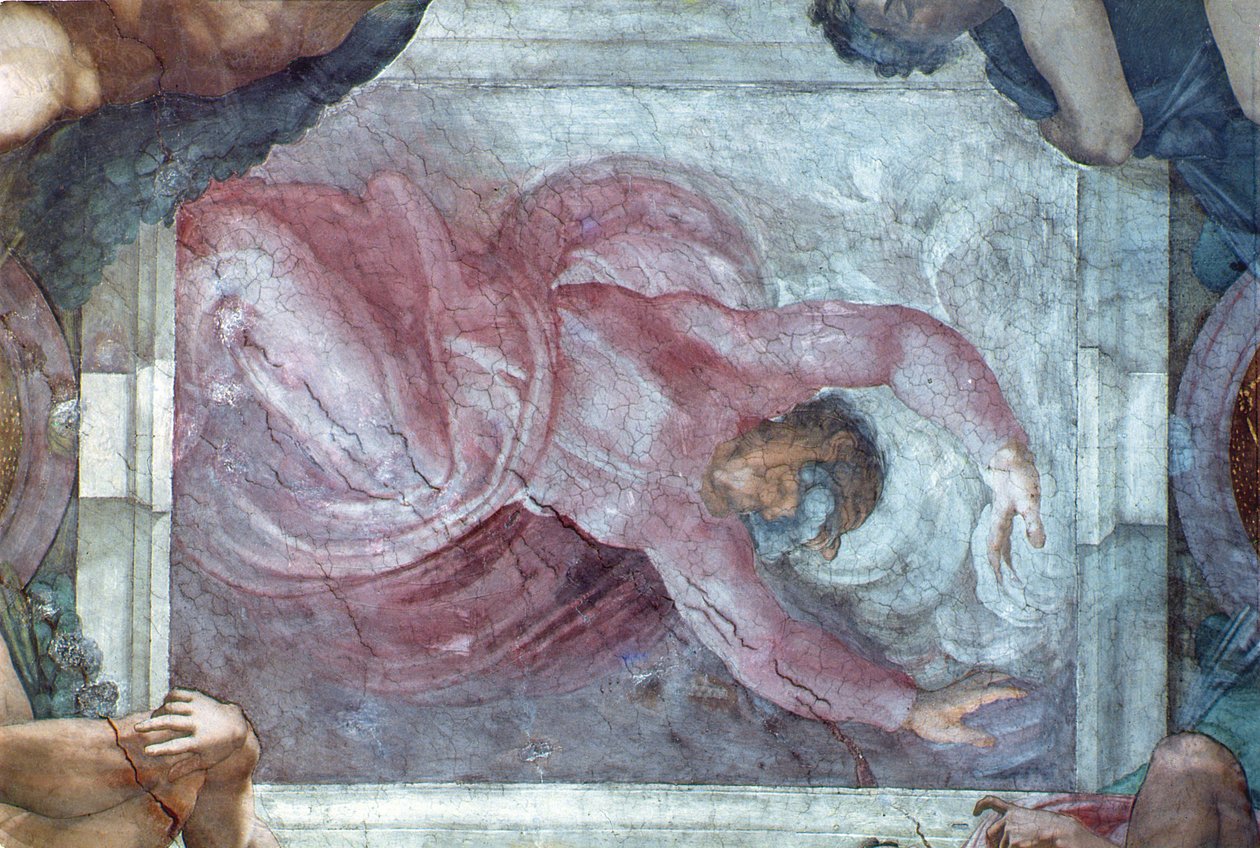 Sufit Kaplicy Sykstyńskiej: Bóg oddzielający światło od ciemności (przed renowacją) autorstwa Michelangelo Buonarroti